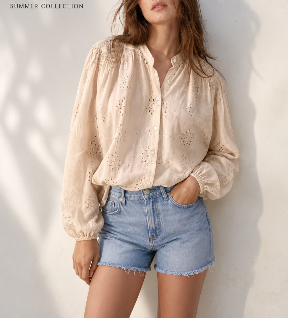 ZARA 여성용 자수 펀칭 블라우스 (연한 베이지/아이보리) 상품이미지7
