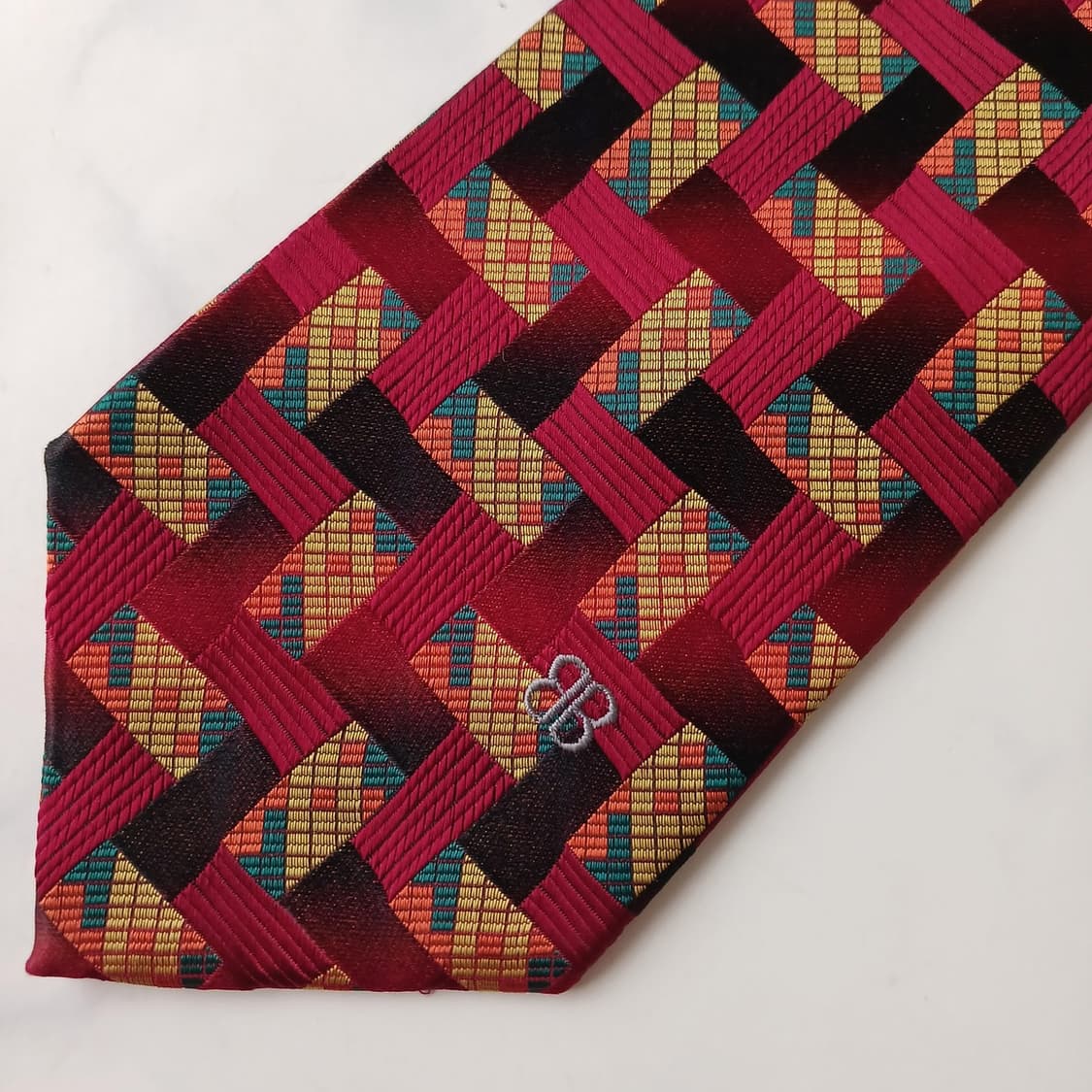 발렌시아가 실크 레드 기하 패턴 넥타이 9.5cm A+등급 E726 상품이미지6