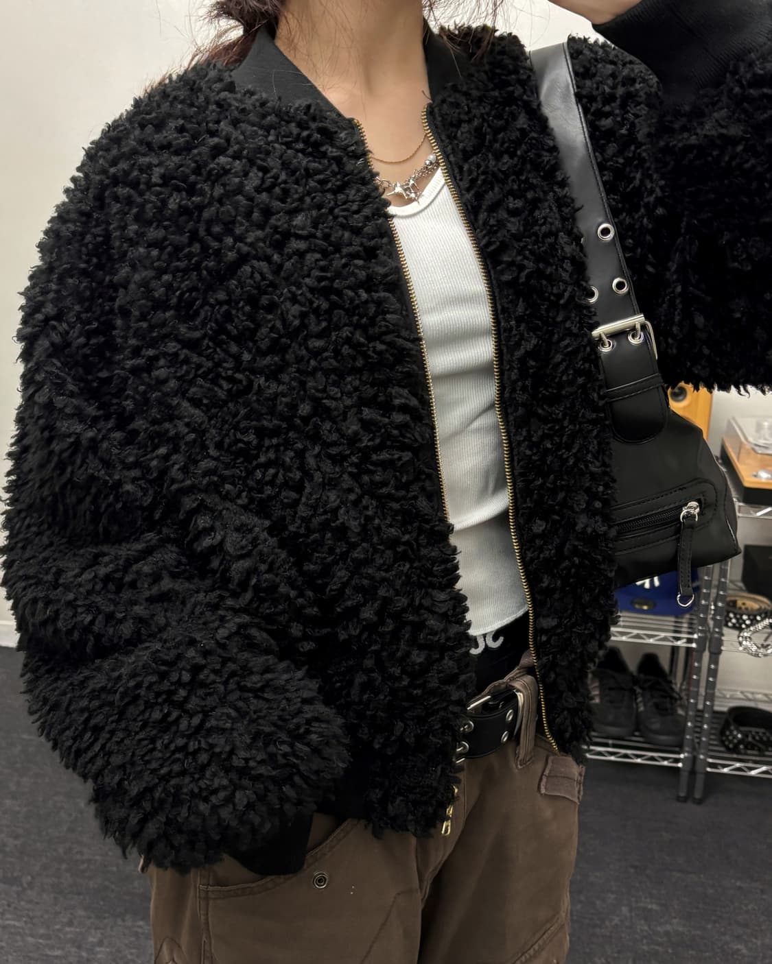 올드 빈티지 크롭 쉐르파 퍼 자켓 블랙 상품이미지3