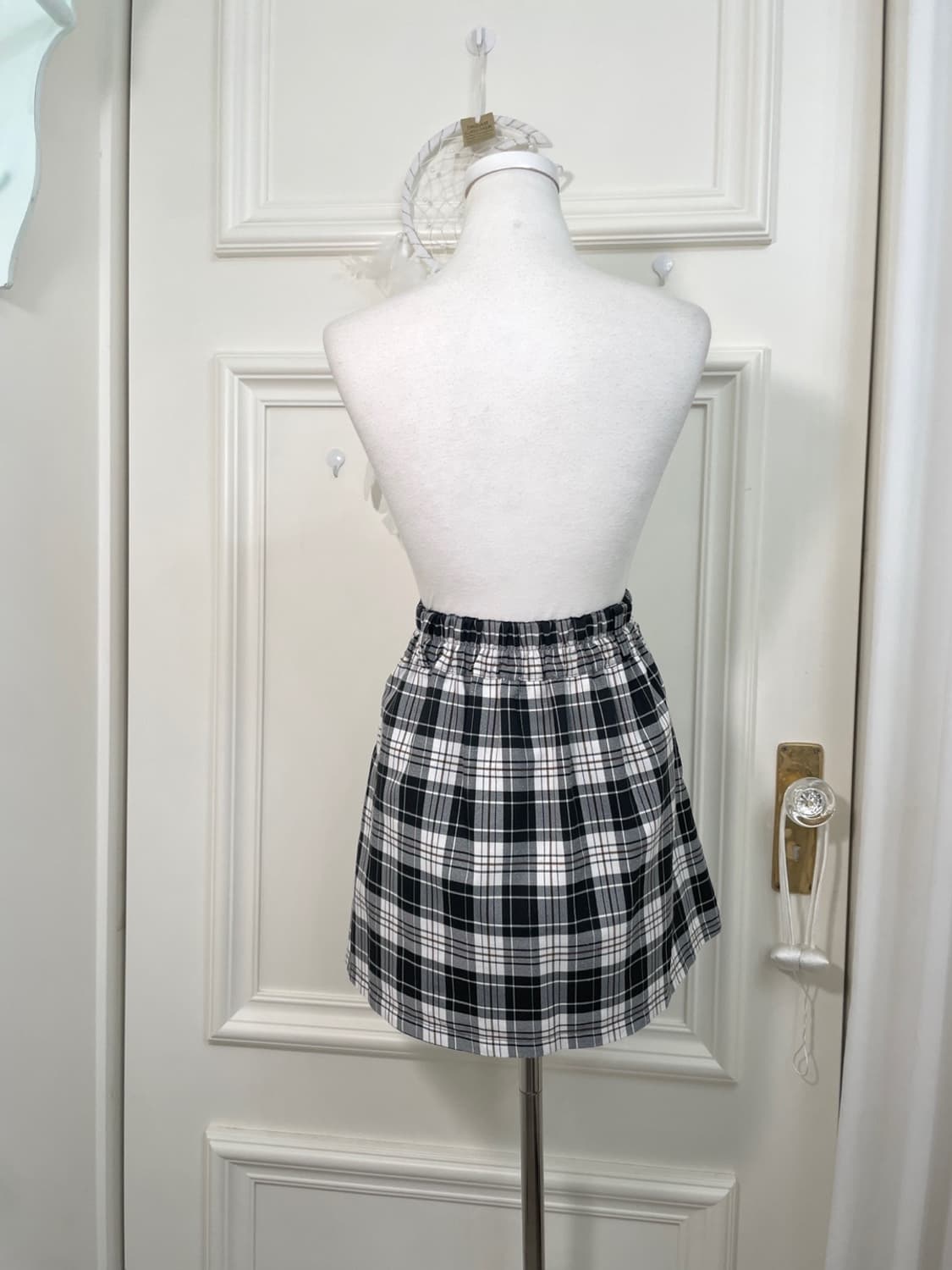 black white check button pleats mini ski 상품이미지3