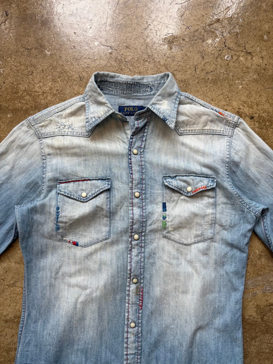 폴로 해변 자수 빈티지 아트웍 데님 셔츠 상품이미지4
