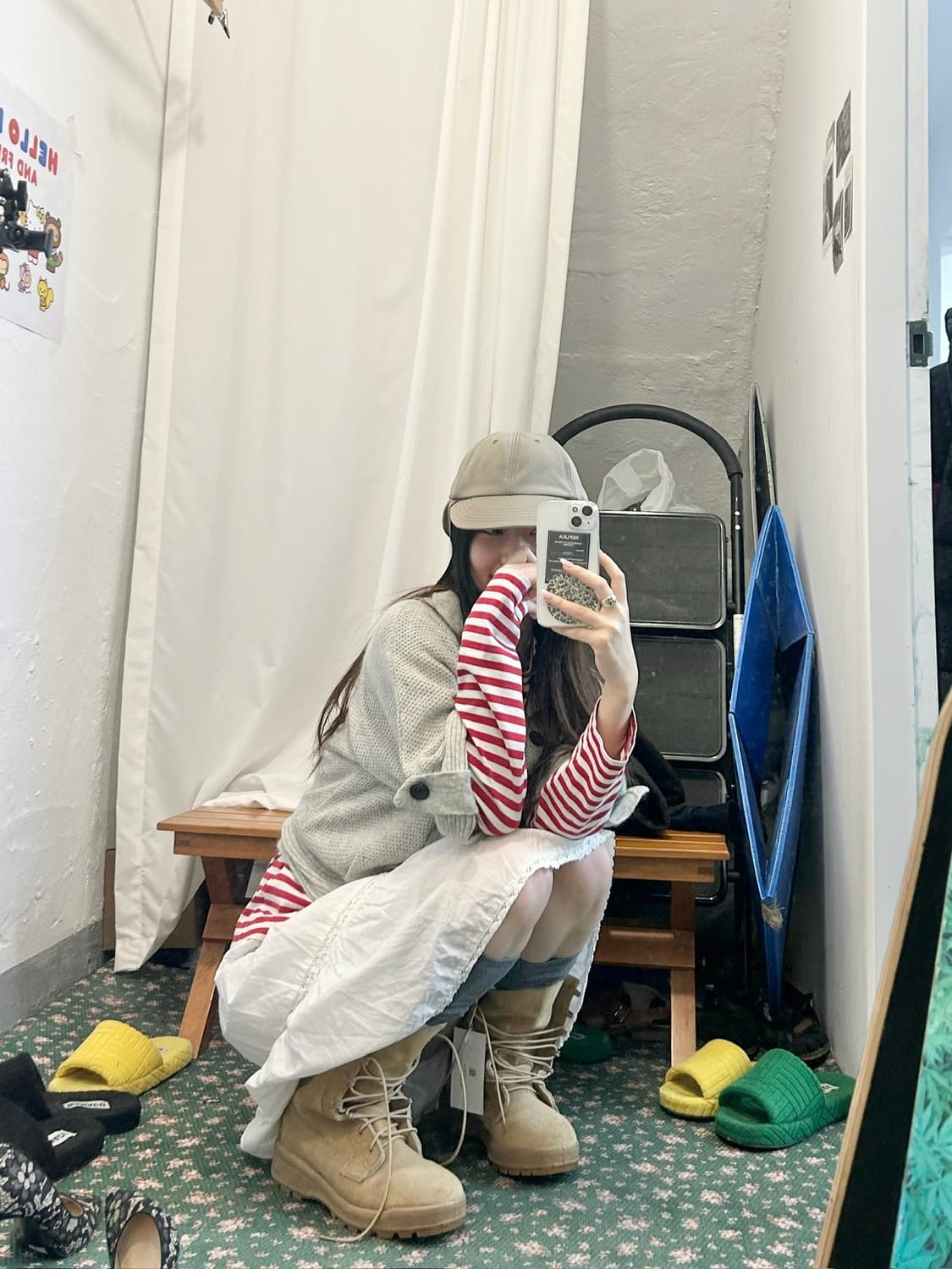 ray beams 코튼 미디 스커트 화이트 상품이미지4