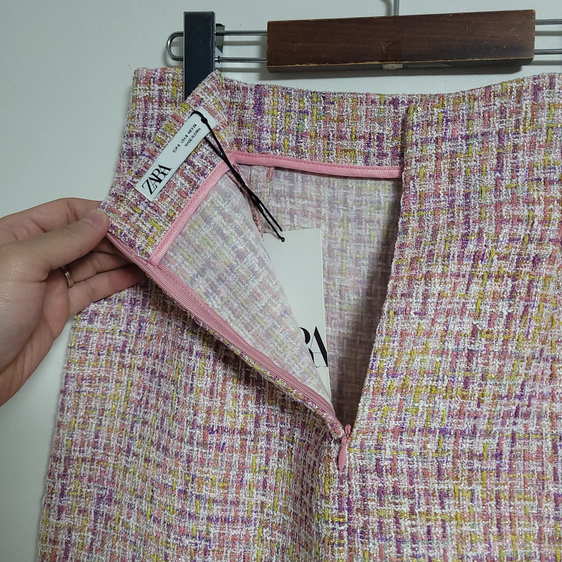 (S) 새상품 ZARA 자라 트위드 미니 스커트 핑크 상품이미지3