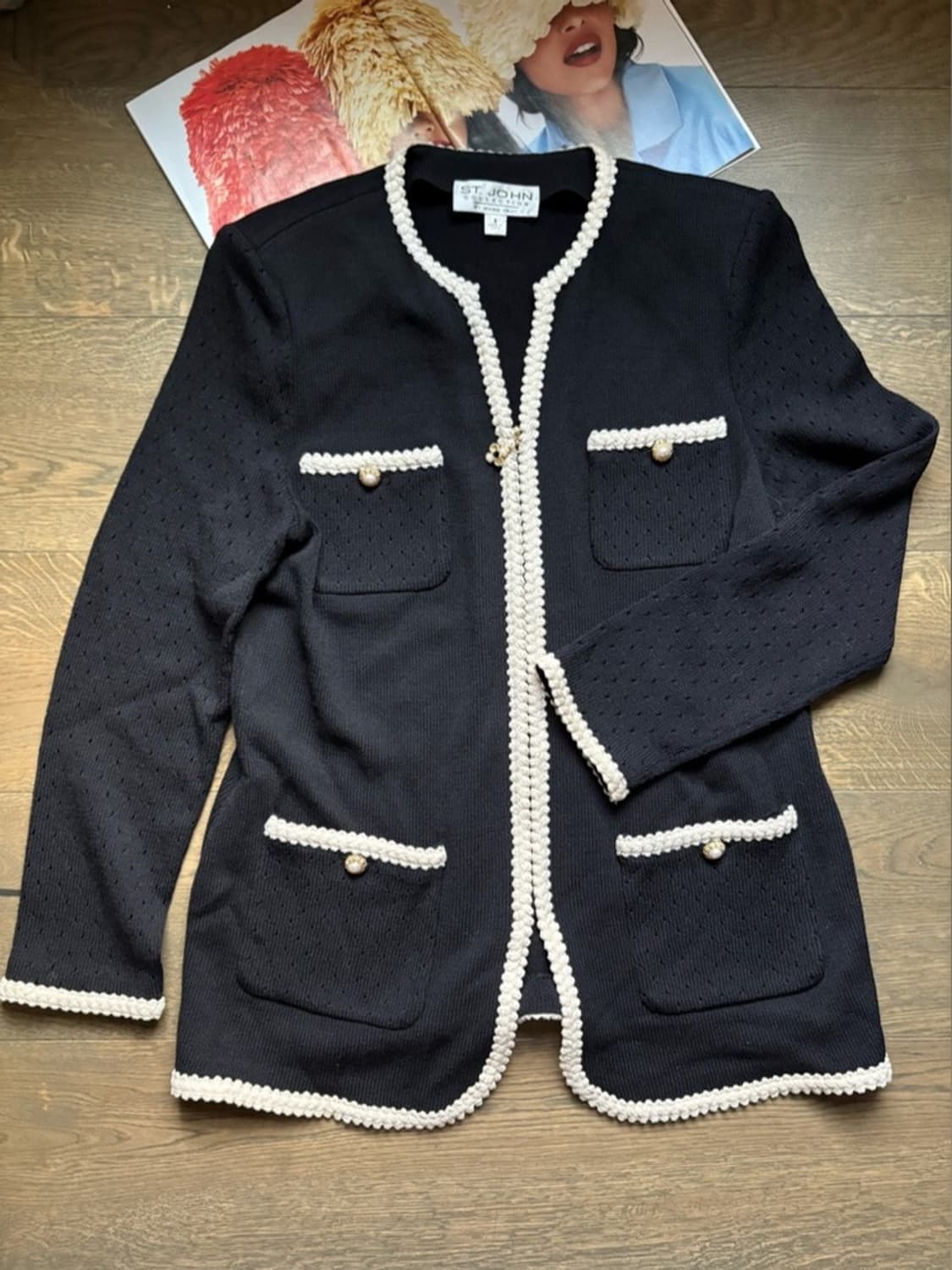 ST.JOHN 센존 컬렉션라인 럭셔리 진주&니트트림 패치포켓 집업 자켓 상품이미지9