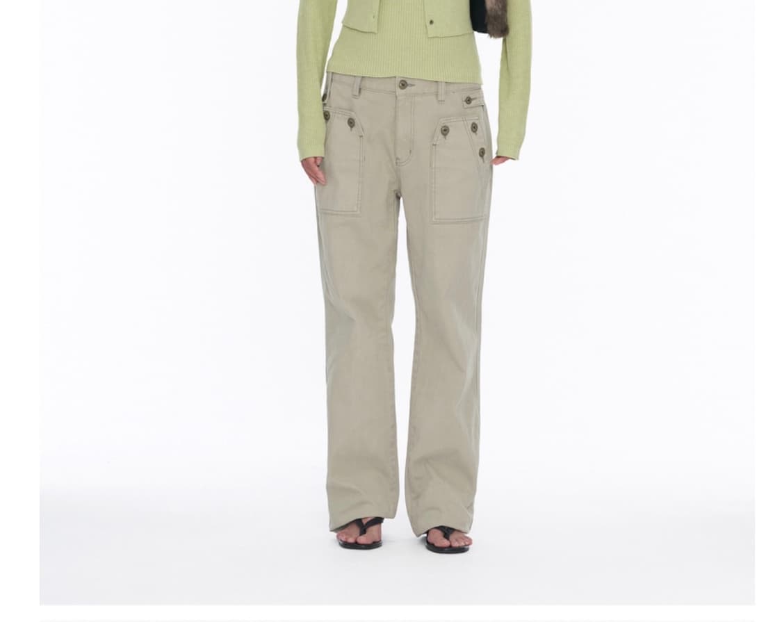 웰빙 익스프레스 Button Detail Pants Beige 상품이미지3