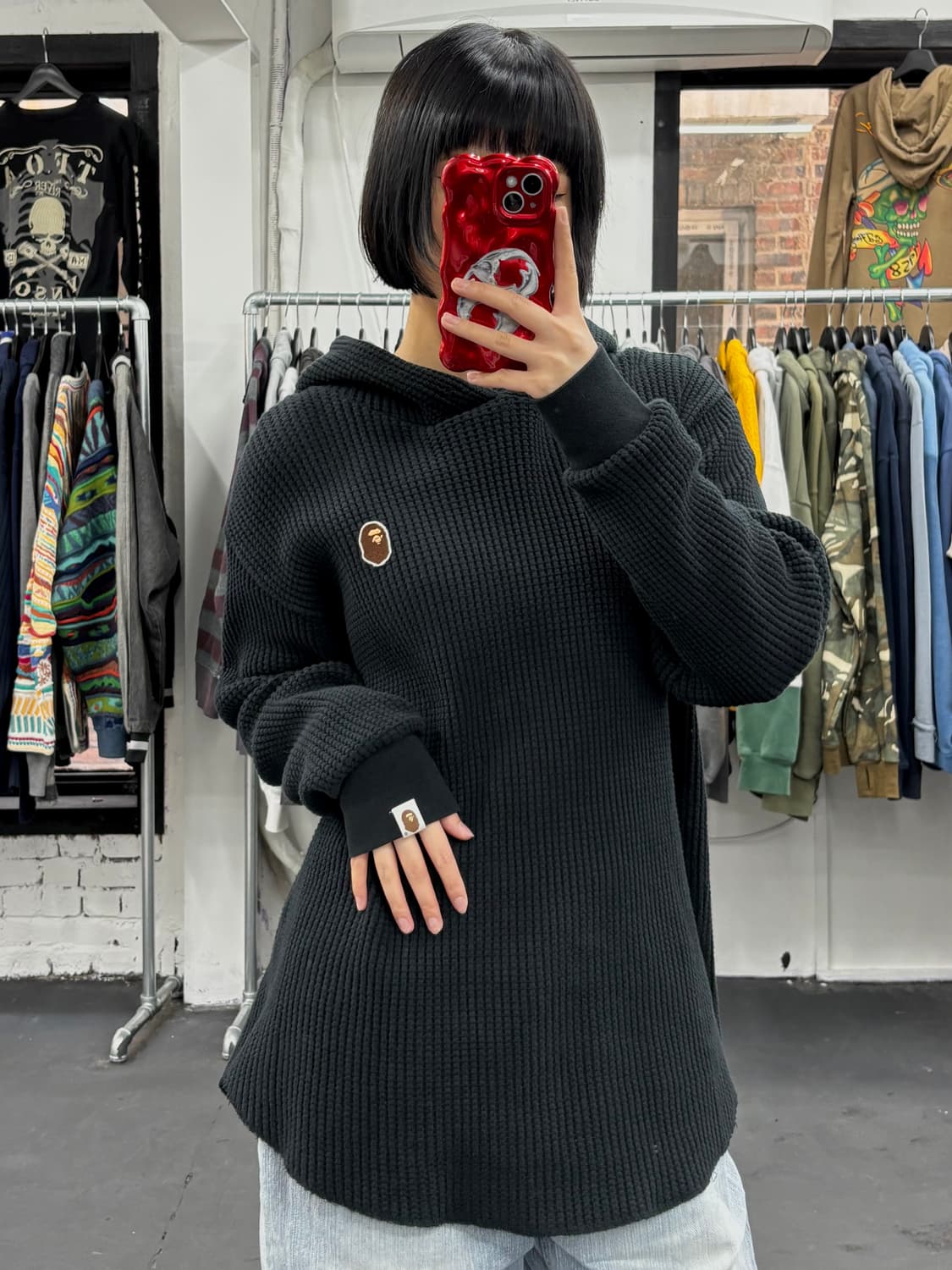 베이프 원포인트 와플 후드티셔츠 상품이미지3