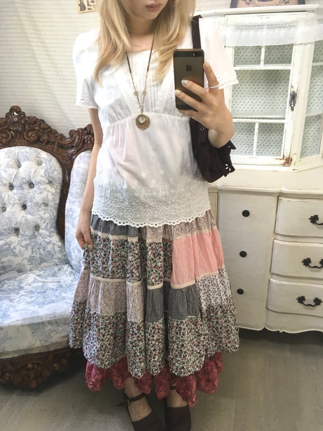 jpn vintage white punching lace blouse 상품이미지6