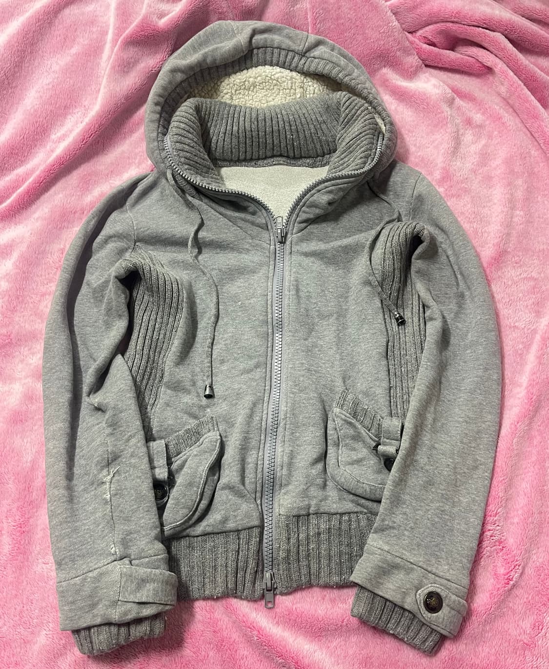 y2k 갸루 그레이 하이넥 후드집업 고스 펑크 상품이미지2