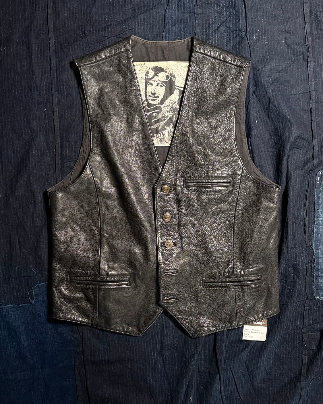 80-90‘s 유럽 빈티지 카우하이드 플라잉 베스트 M 상품이미지1