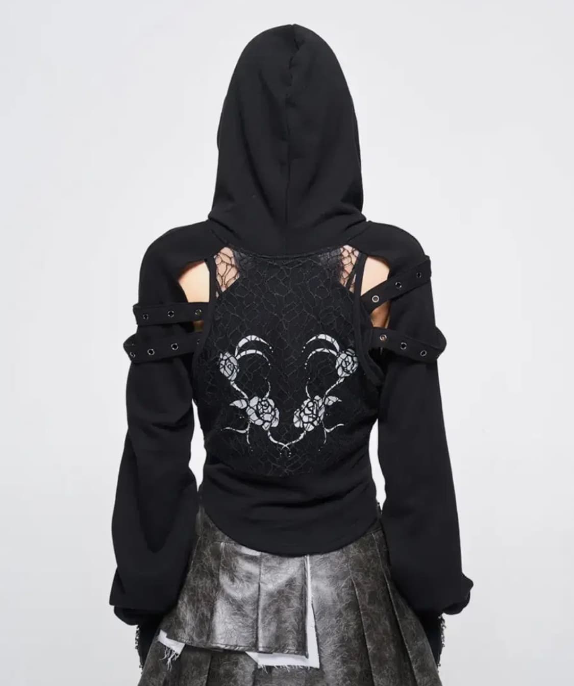 와이이이엘 LEEY 메쉬 슬릿 후디 블랙 상품이미지2