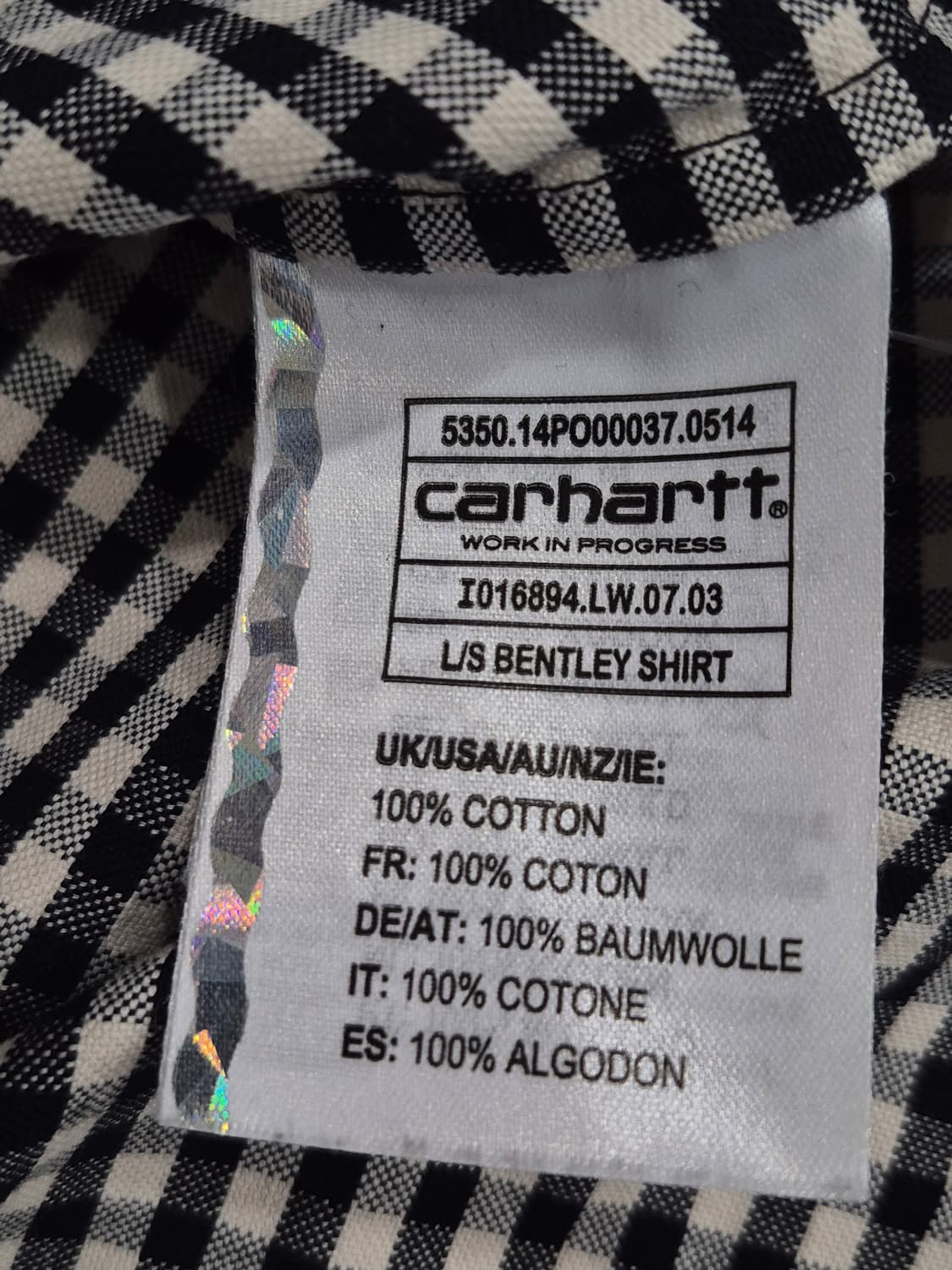 Carhartt 칼하트 블랙 화이트 체크 셔츠 남녀공용 XS~S사이즈 상품이미지6