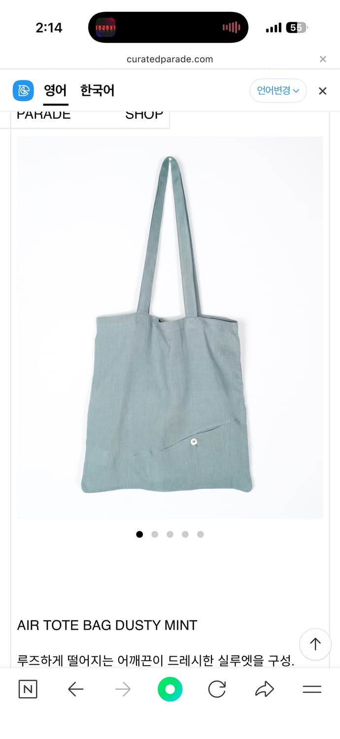 큐레이티드 퍼레이드 AIR TOTE BAG DUSTY MINT  상품이미지1