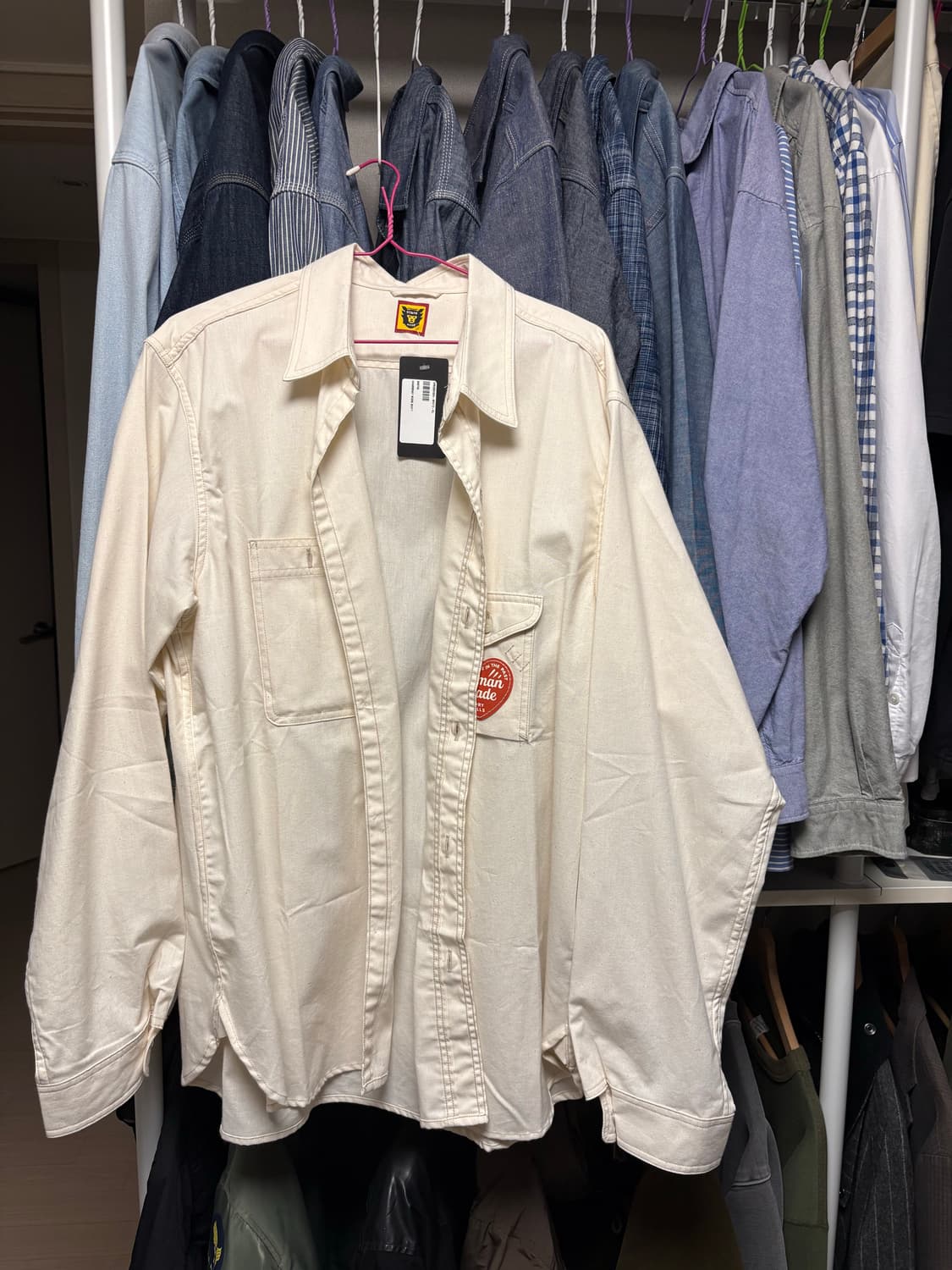(새상품)휴먼 메이드 샴브레이 워크 셔츠 화이트 XL 판매 상품이미지1