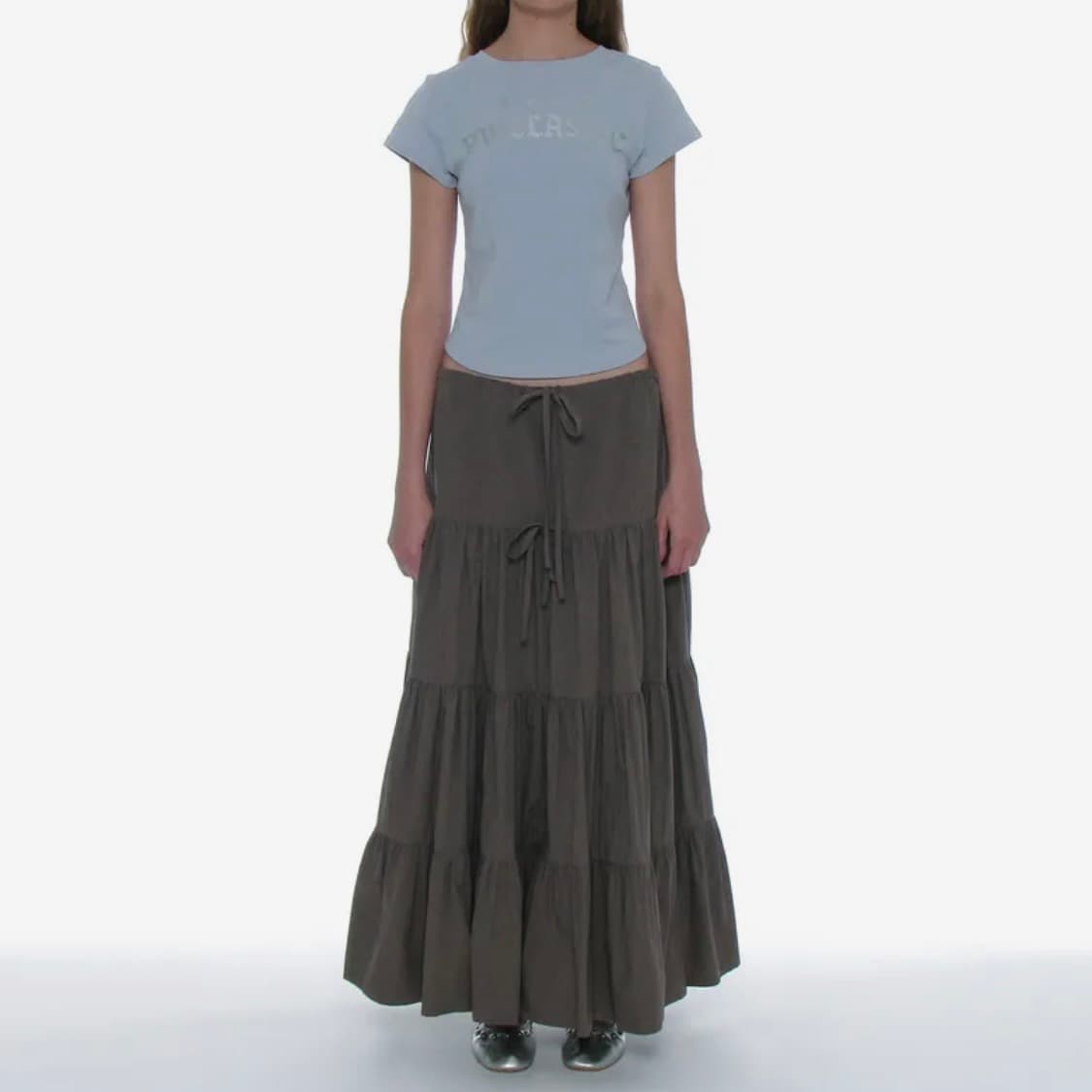 파르티멘토우먼 보우 스트랩 셔링 티어드 맥시 스커트 상품이미지1