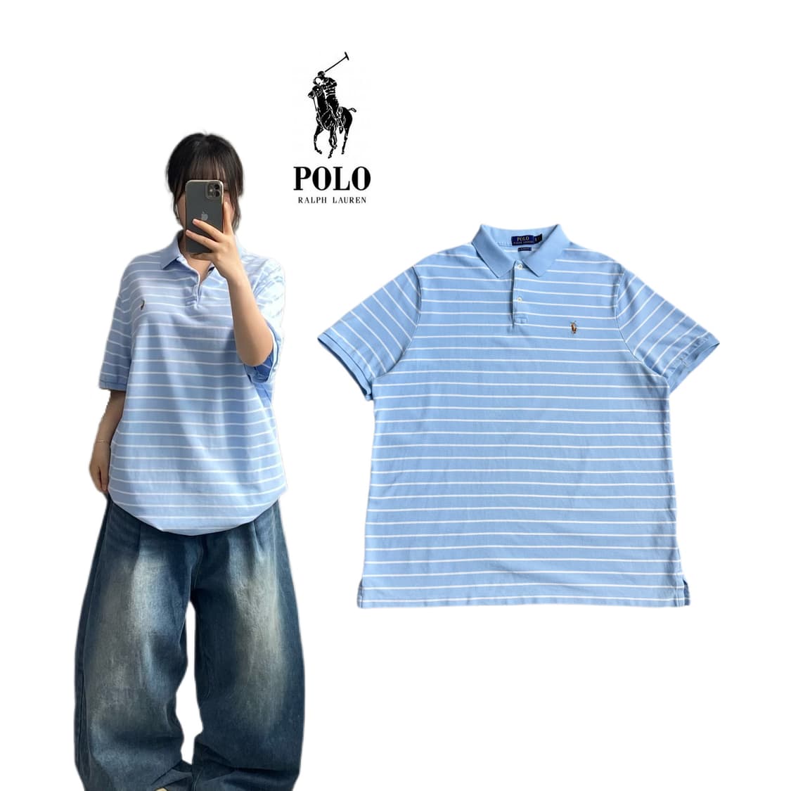 폴로 신형 포니 PK 스트라이프 카라 반팔 티셔츠 상품이미지1