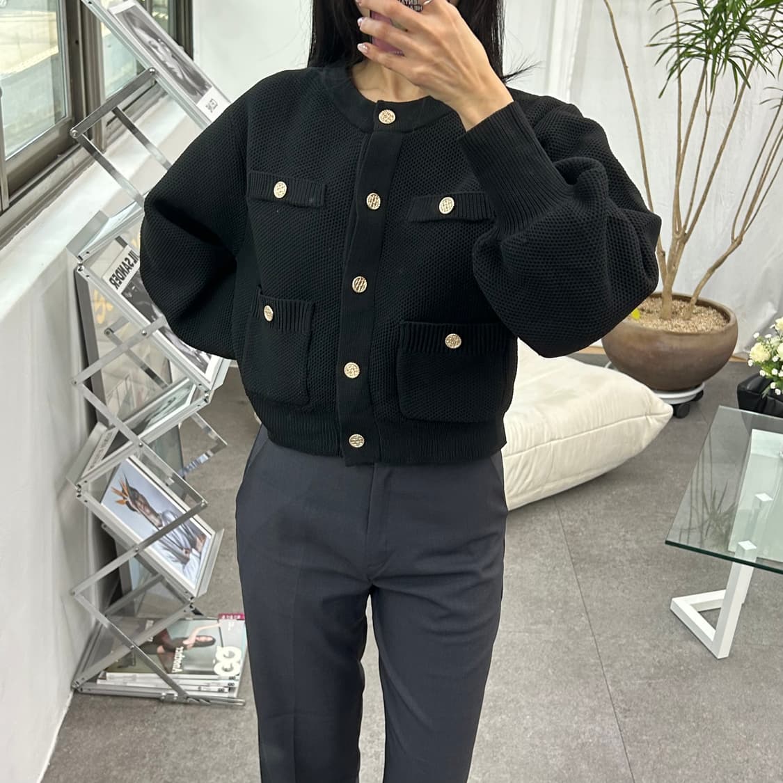 Ange Charme 블랙 골드버튼 니트 자켓 가디건 상품이미지3