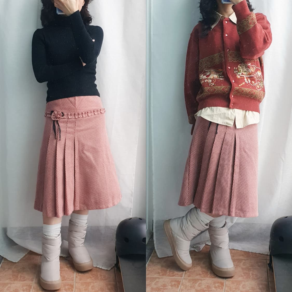 빈티지 코사주 반 플리츠 미디 스커트 상품이미지6