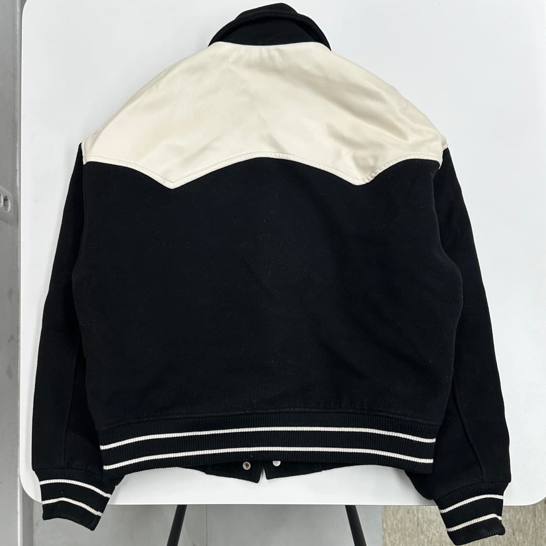 파르티멘토 블랙 울 레더 배색 스타디움 자켓 상품이미지4