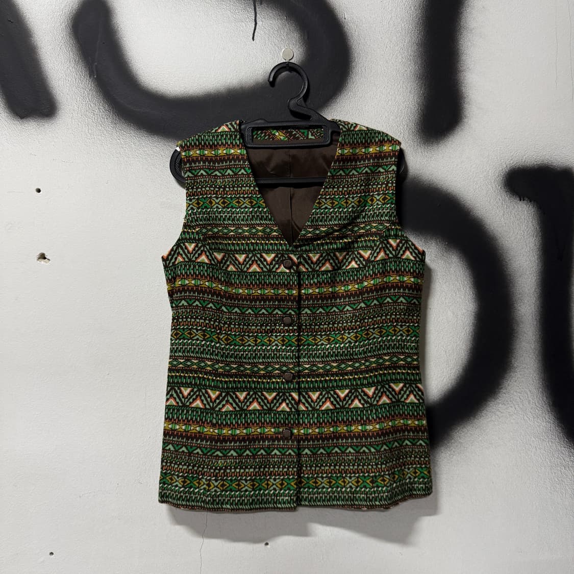 VTG 빈티지 에스닉 패턴 베스트 카키 상품이미지1