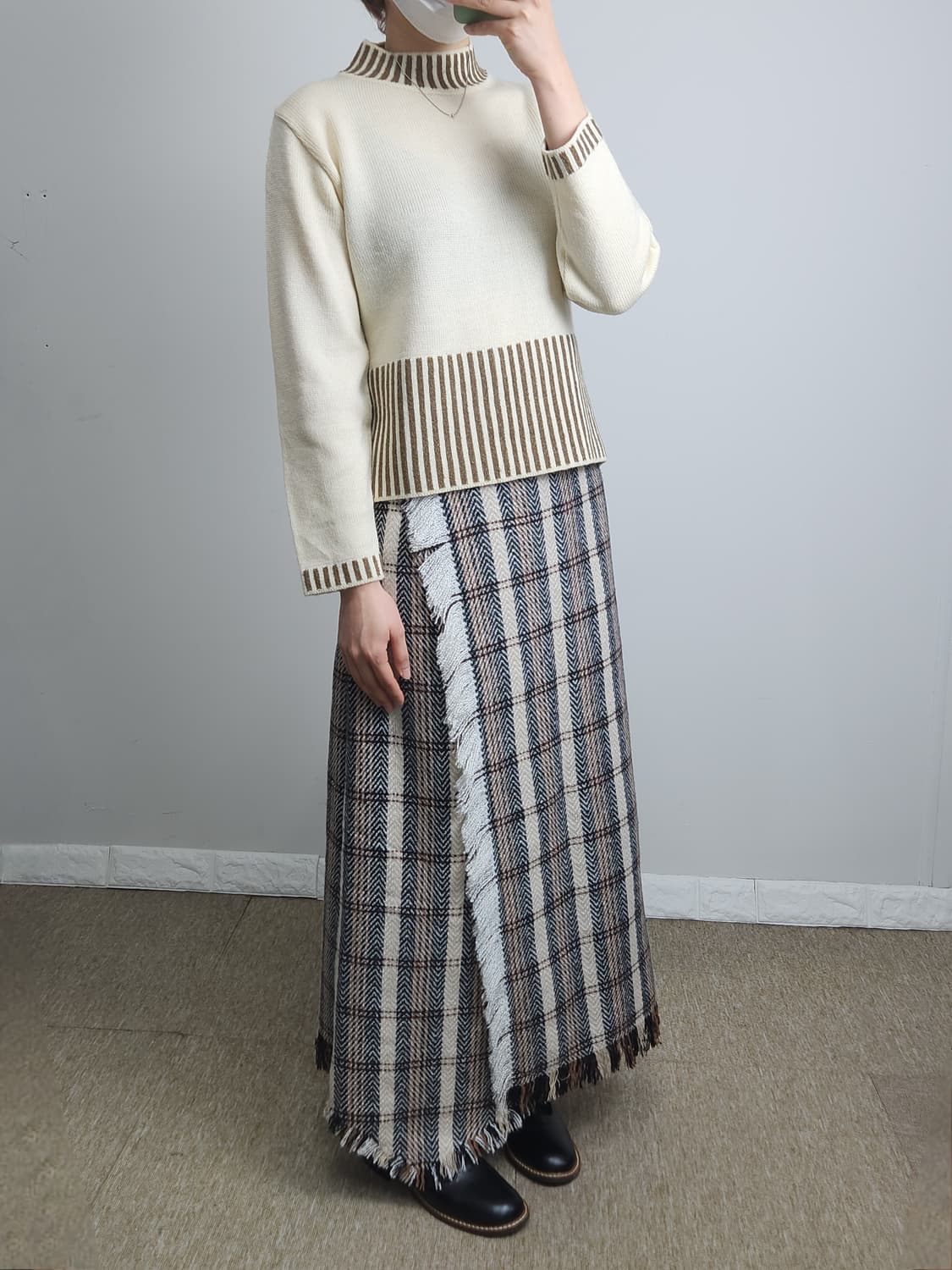 체크 테슬 롱 스커트 상품이미지3