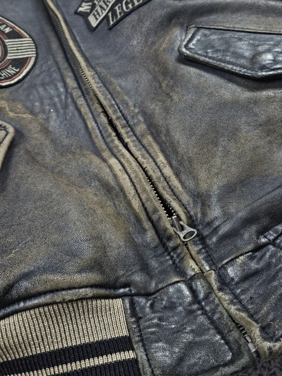 할리데이비슨 페이딩 배색 가죽 바시티 자켓 ( L ) / 10502 상품이미지9