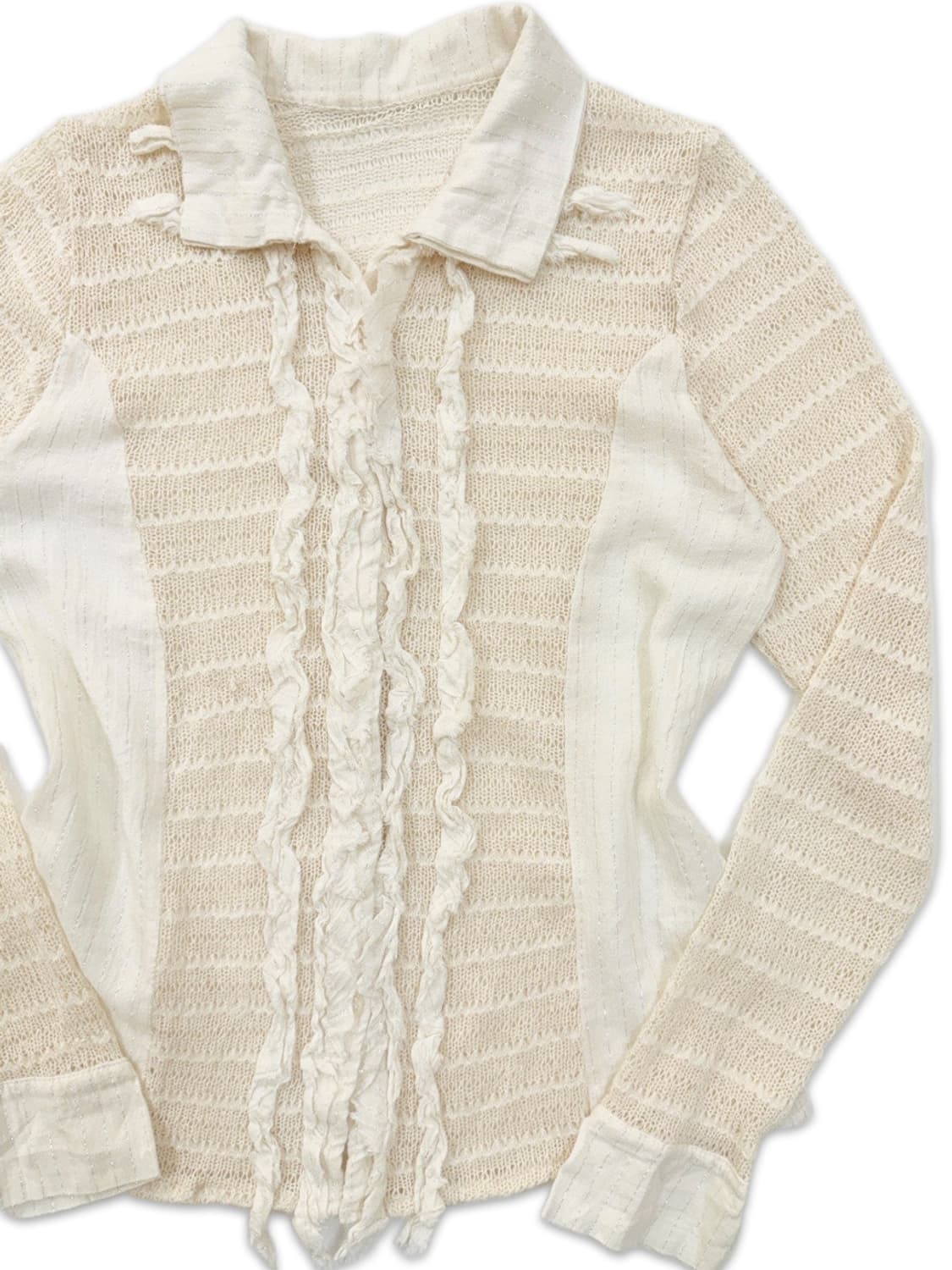 빈티지 아이보리 프릴 시스루 니트 셔츠 상품이미지2