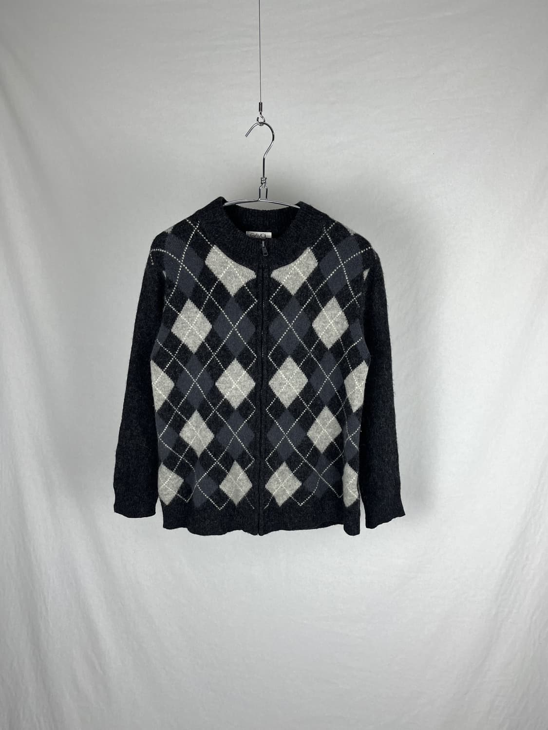 Vintage 아가일 패턴 울 니트 집업 상품이미지1