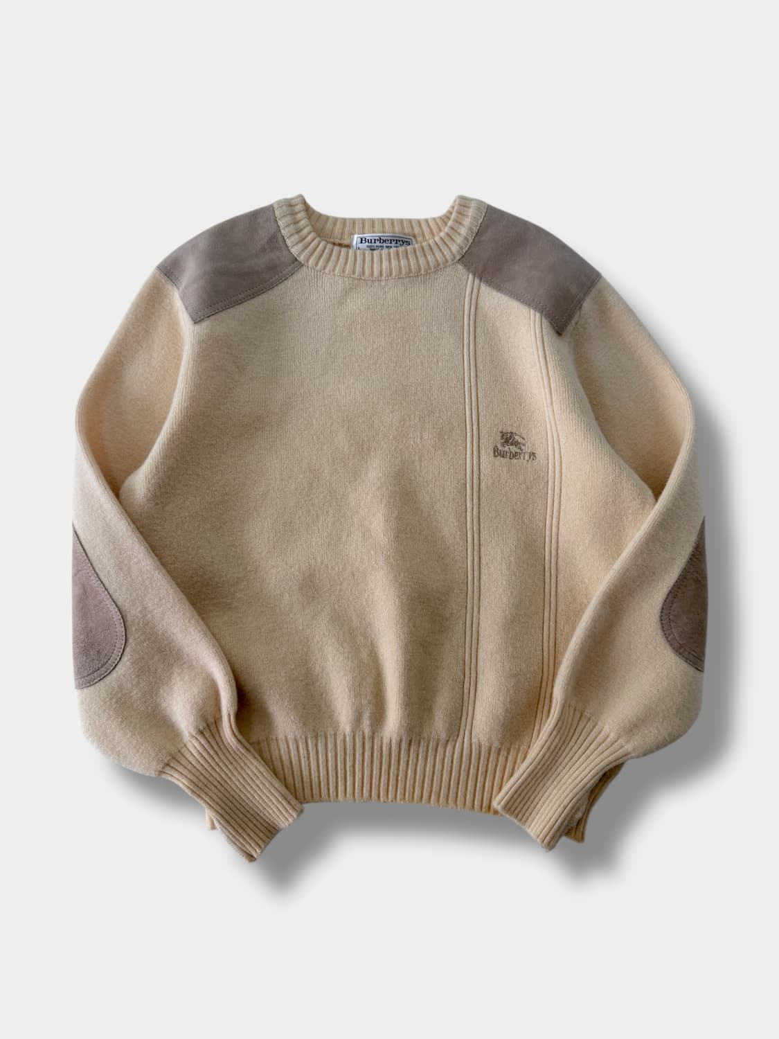 버버리 90's 루즈핏 아이보리 스웨이드 패치 코만도 울 니트 상품이미지1
