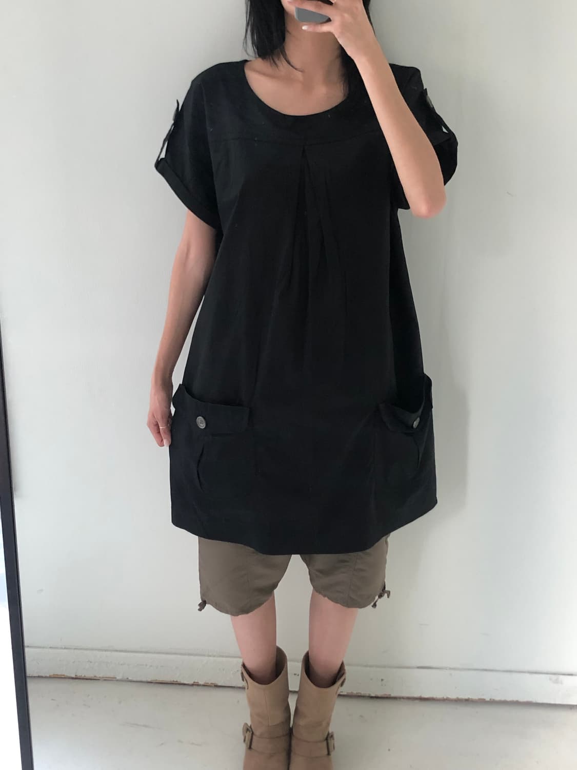 일본빈티지 블랙 단추 반팔원피스 상품이미지3