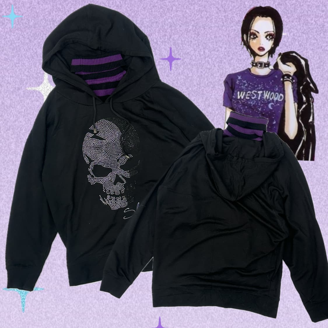 🖤💀나나깔 해골 펑크 후드티 코디💀🖤 블랙 보헤미안 스컬 밴드 상품이미지1