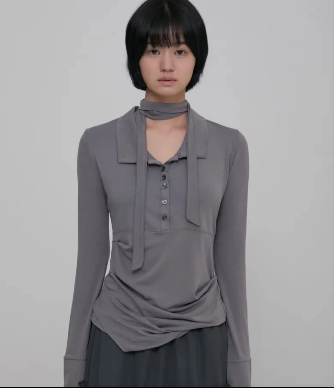 플레어업 드레이프 셔츠 롱슬리브 차콜 (새상품) 상품이미지2