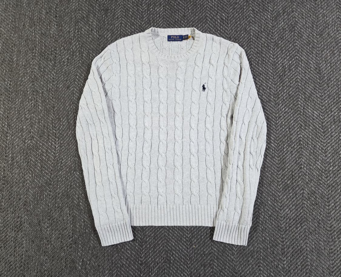신형 QR 폴로 랄프로렌 라이트 그레이 케이블 니트 상품이미지1