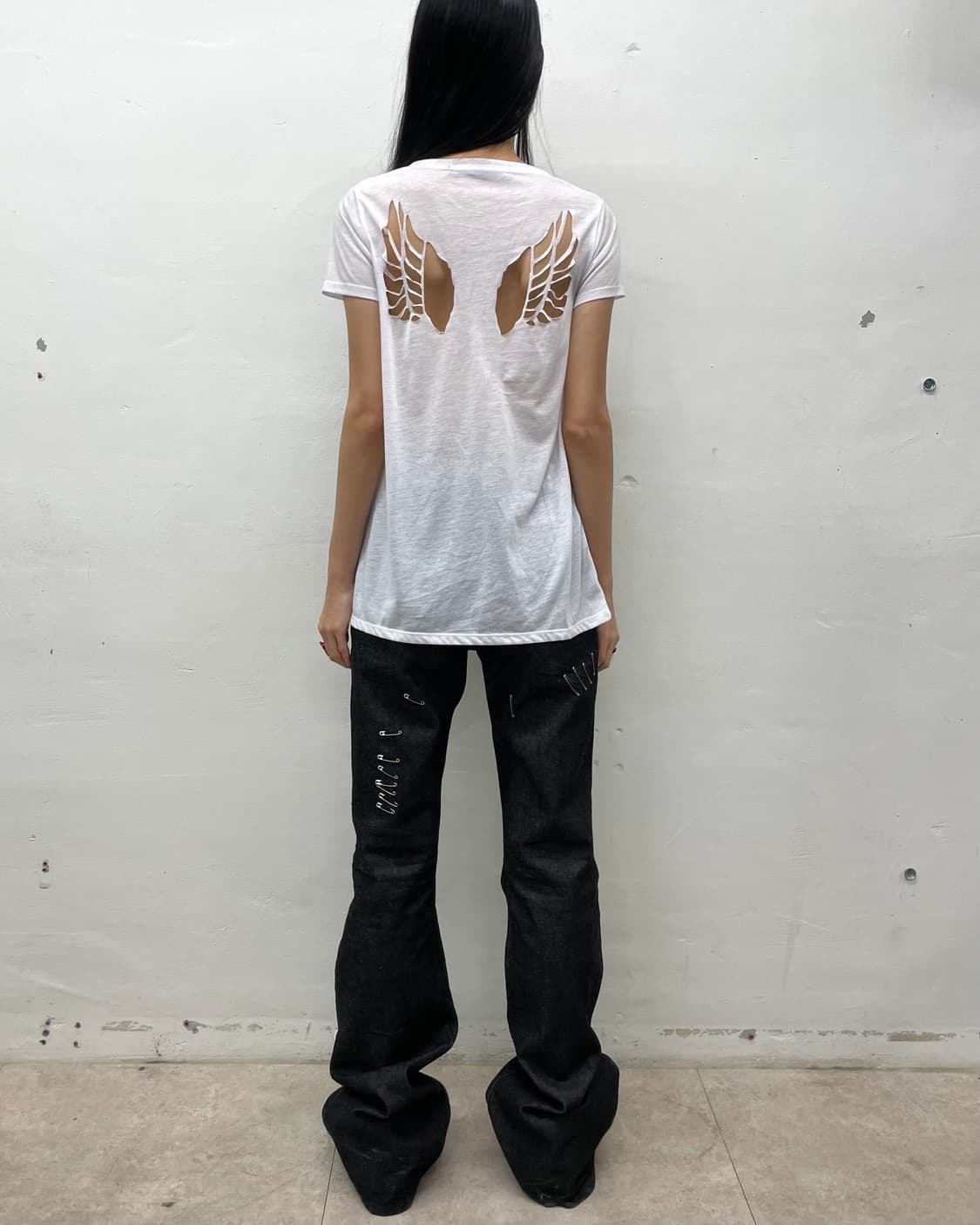 Skull crochet slit white t-shirt 상품이미지5