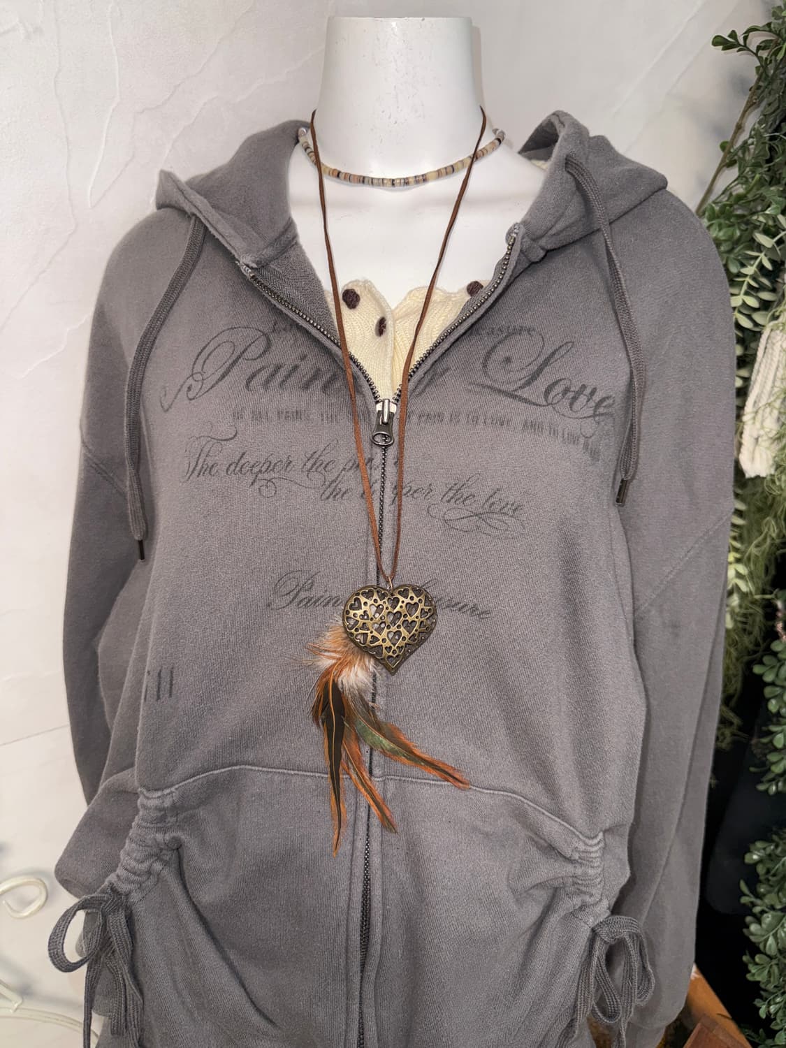 Bold heart pendant feather necklace  상품이미지4