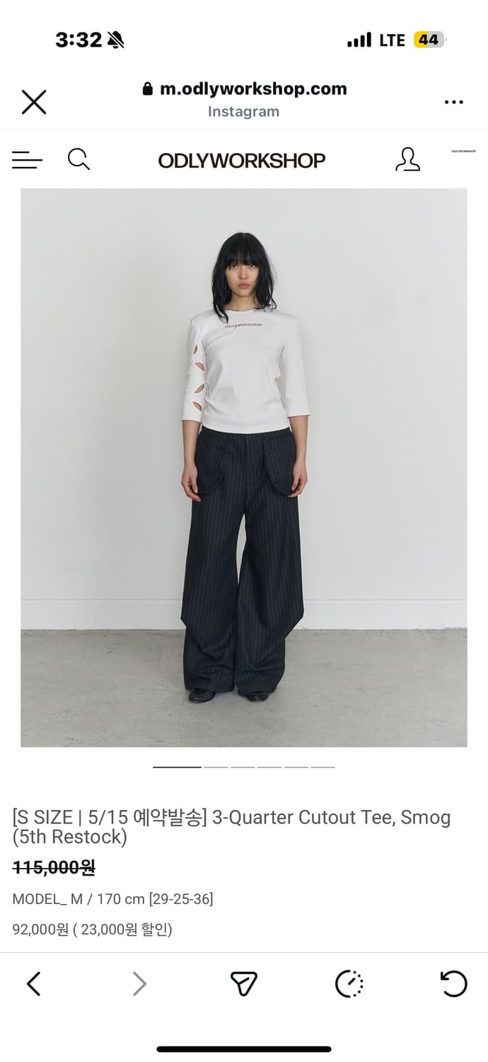 ODLYWORKSHOP 3-Quarter Cutout Tee m사이즈 상품이미지1