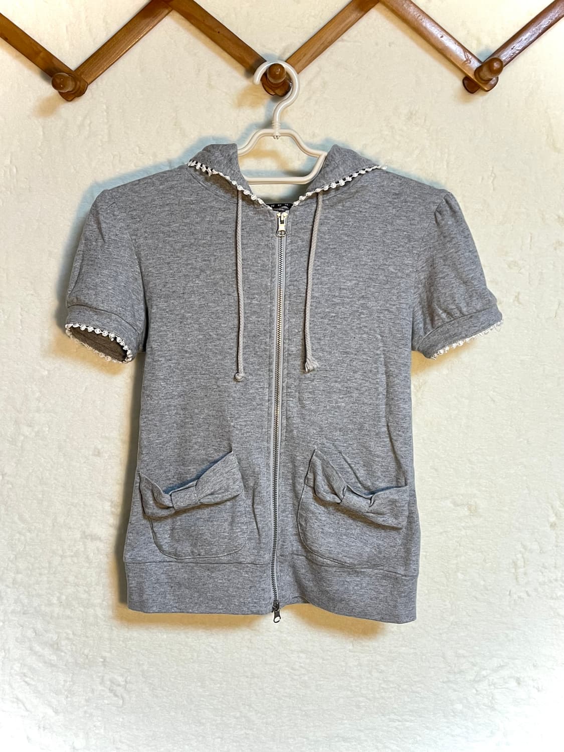 빈티지 리본 레이스 반팔 후드 집업  상품이미지1