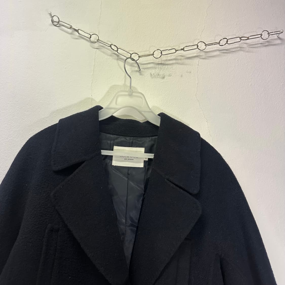 우먼L 쏘울 SOWOOL 네이비 루즈핏 양모 핸드메이드 롱더블코트 상품이미지3