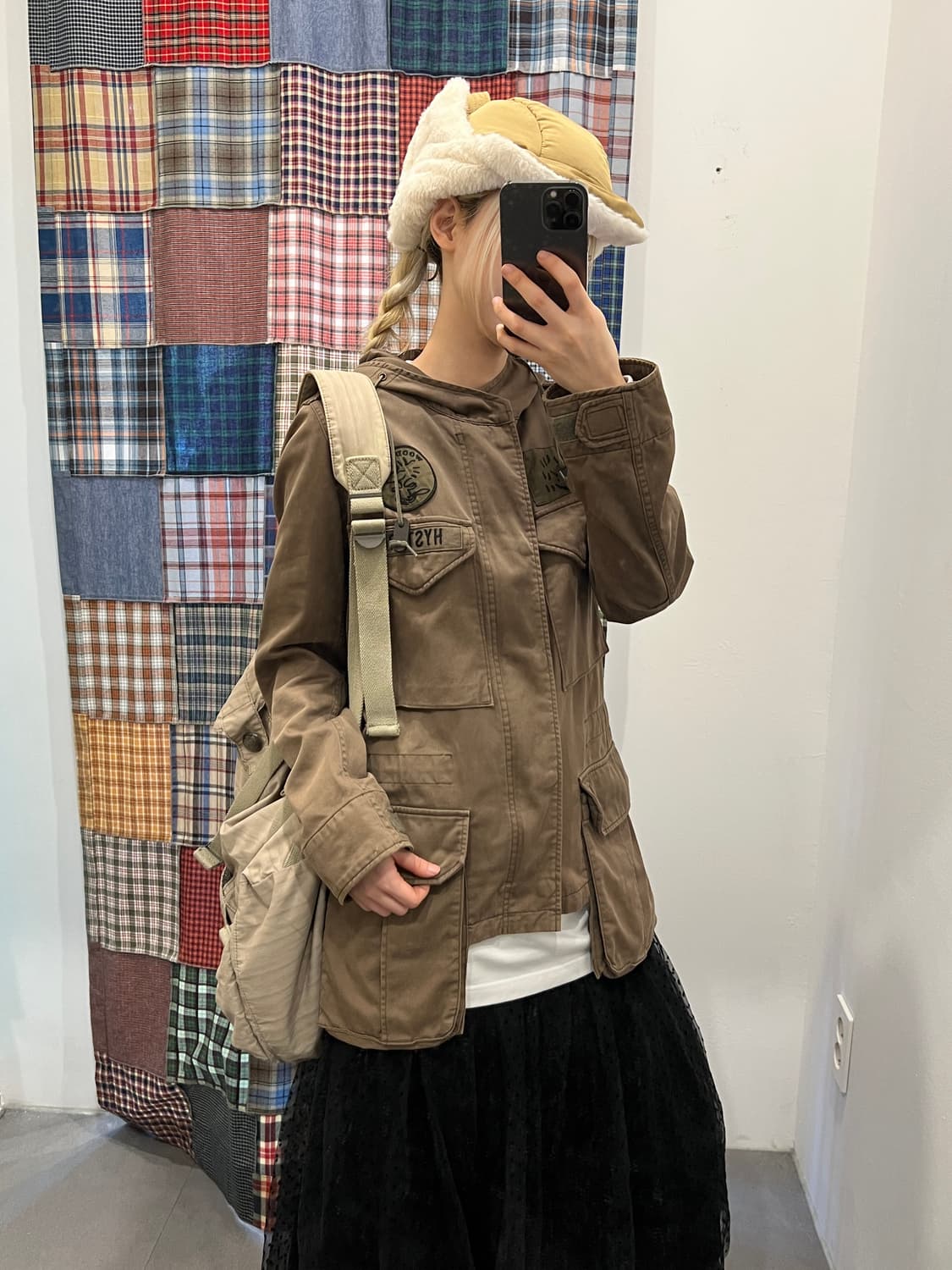 히스테릭 글래머 카키 퀄팅 후드 야상 상품이미지1