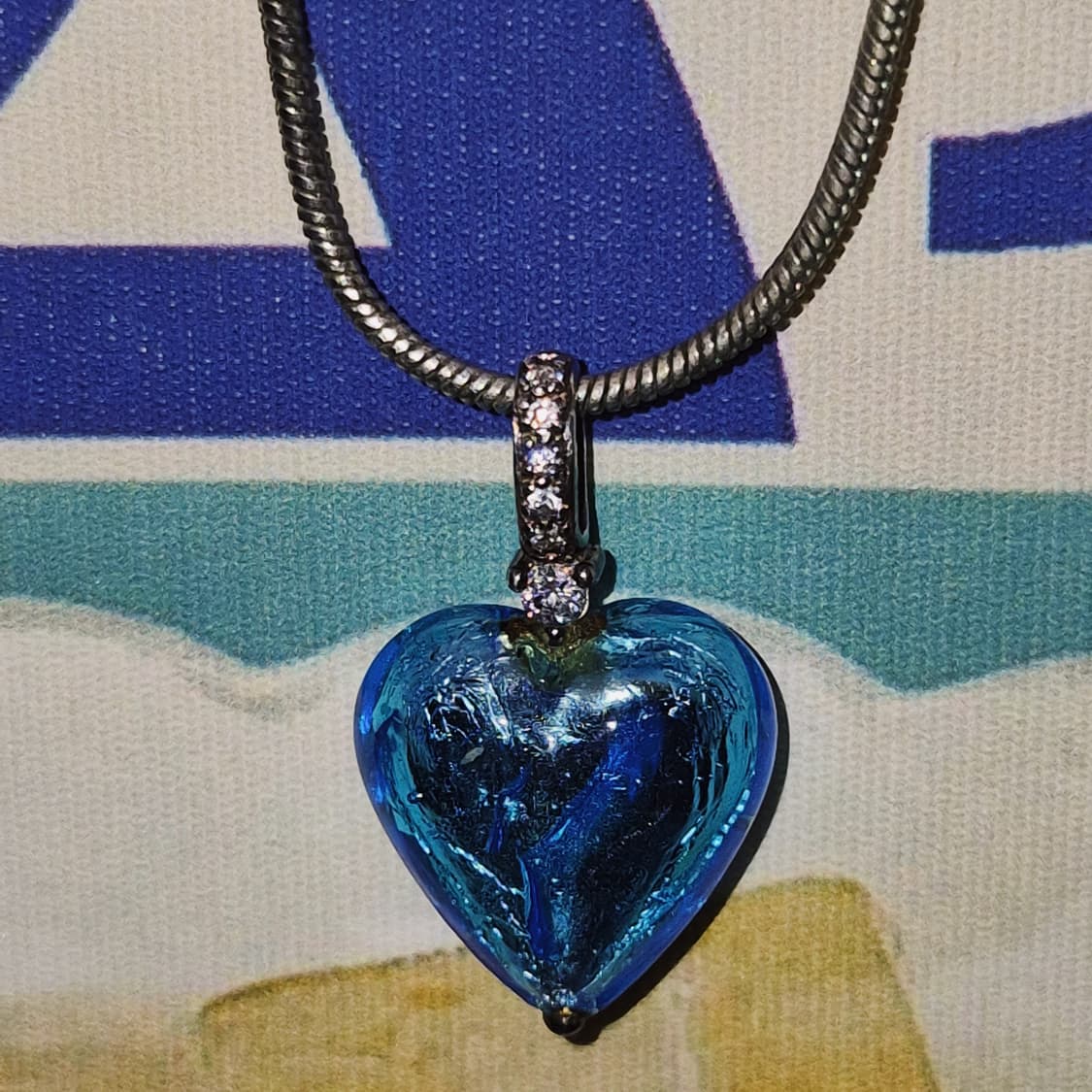 90s 이탈리아 무라노 925 은박 블루 하트 목걸이 상품이미지6