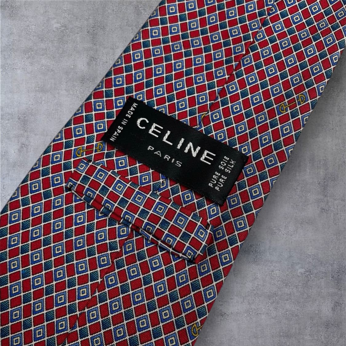 셀린느 Celine 레드 네이비 기하학 패턴 실크 넥타이 상품이미지3