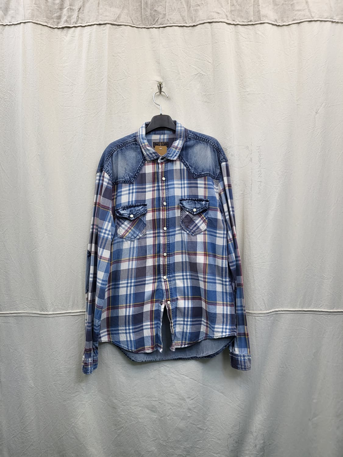 Zara man 체크 데님 웨스턴 셔츠 상품이미지1