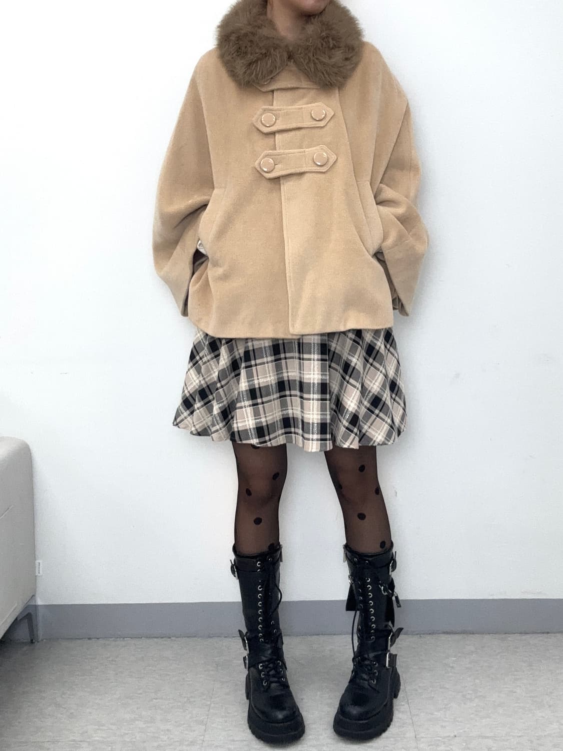 빈티지 베이지 케이프 망토 판쵸 하프 코트 갸루 상품이미지7