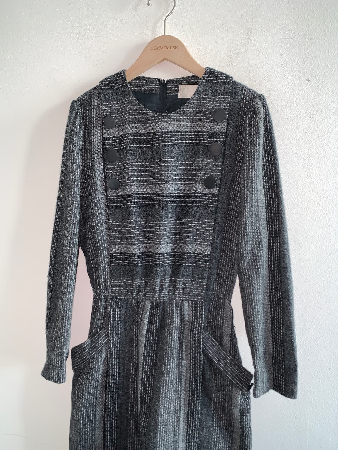 Wool check button dress 상품이미지1