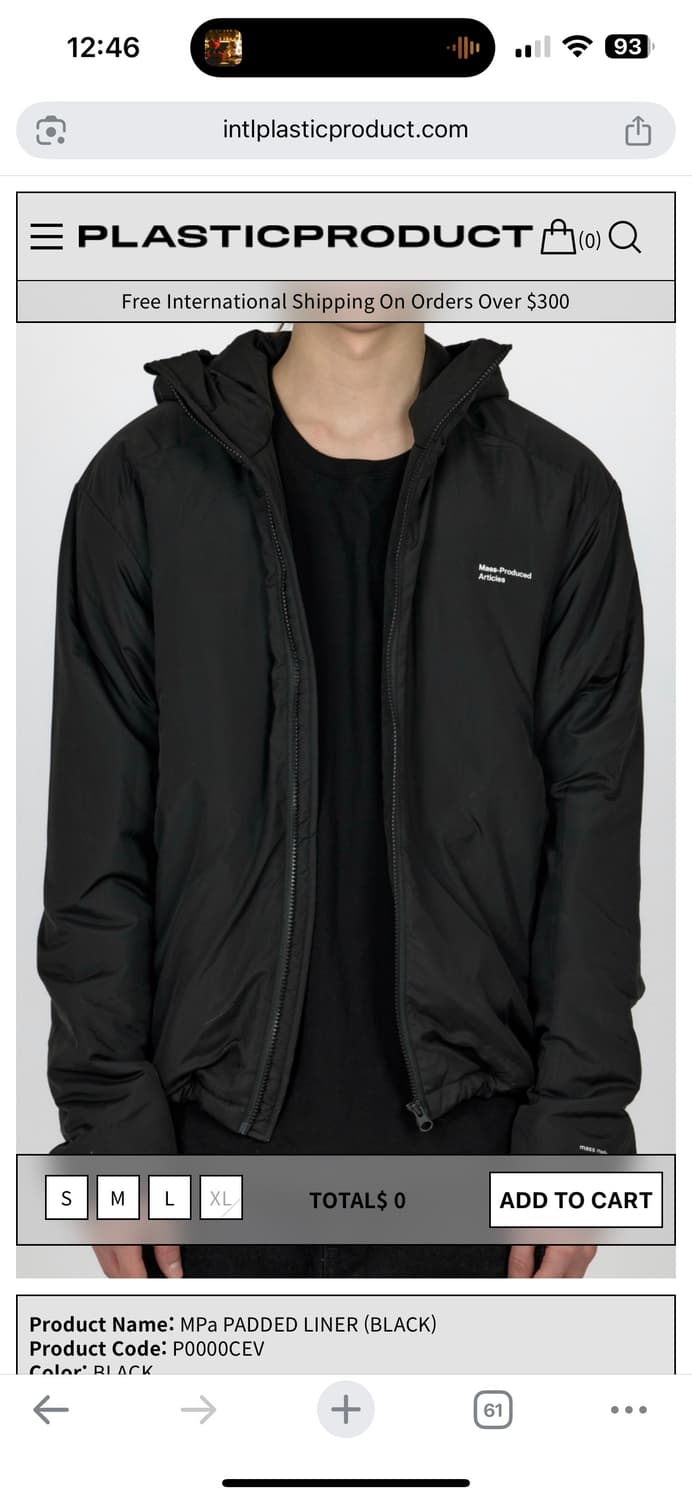 플라스틱프로덕트 MPA 패디드 라이너 블랙 L 상품이미지1