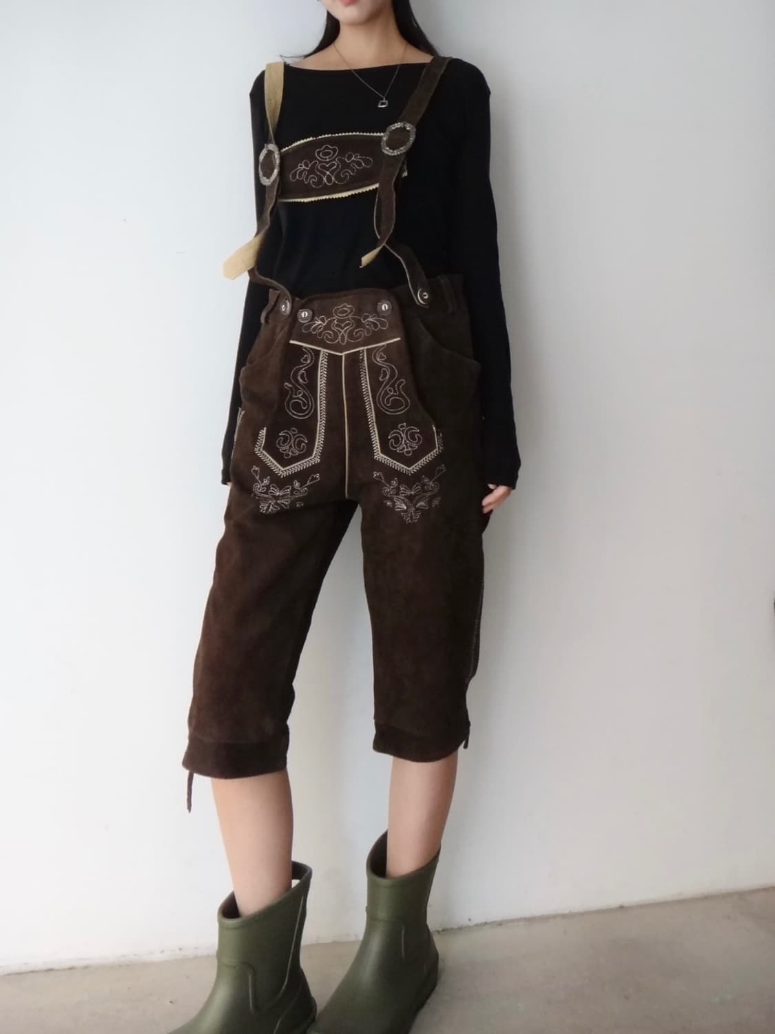 Ornament suede suspenders / deep brown 상품이미지9