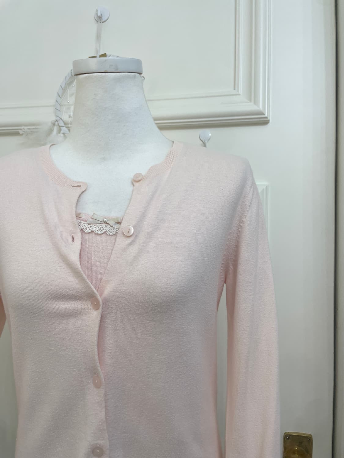 pink basic cardigan&bow point half knit 상품이미지5