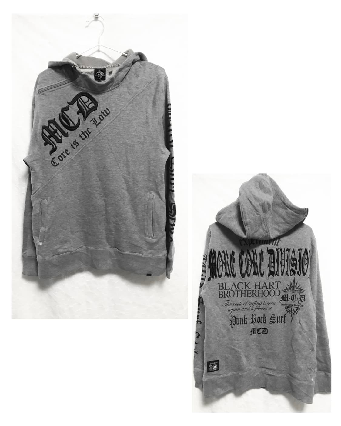 빈티지 펑크 사선 지퍼 레터링 후드 맨투맨 탑 상품이미지1