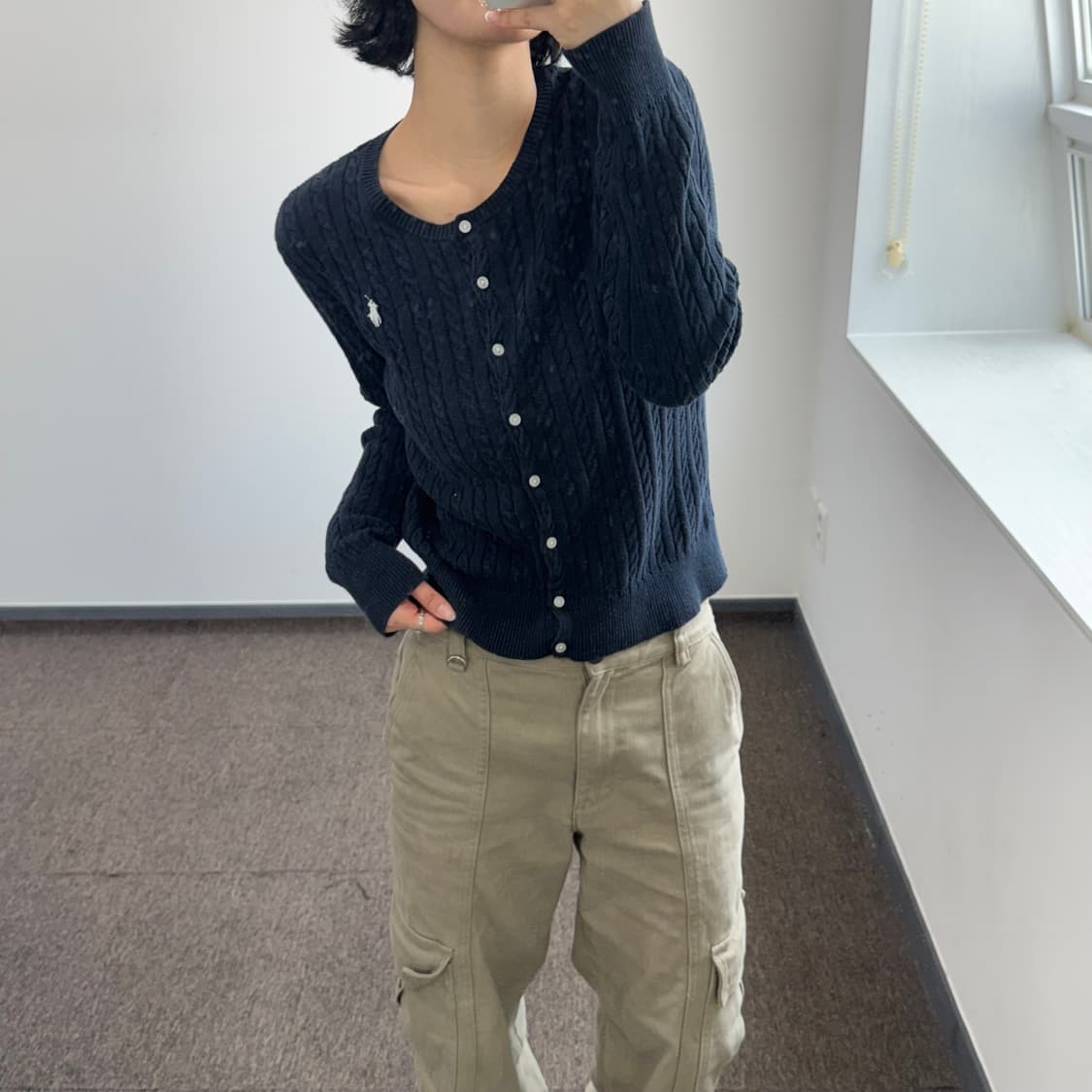 Polo 폴로 화이트 포니 네이비 케이블 니트 가디건 상품이미지2