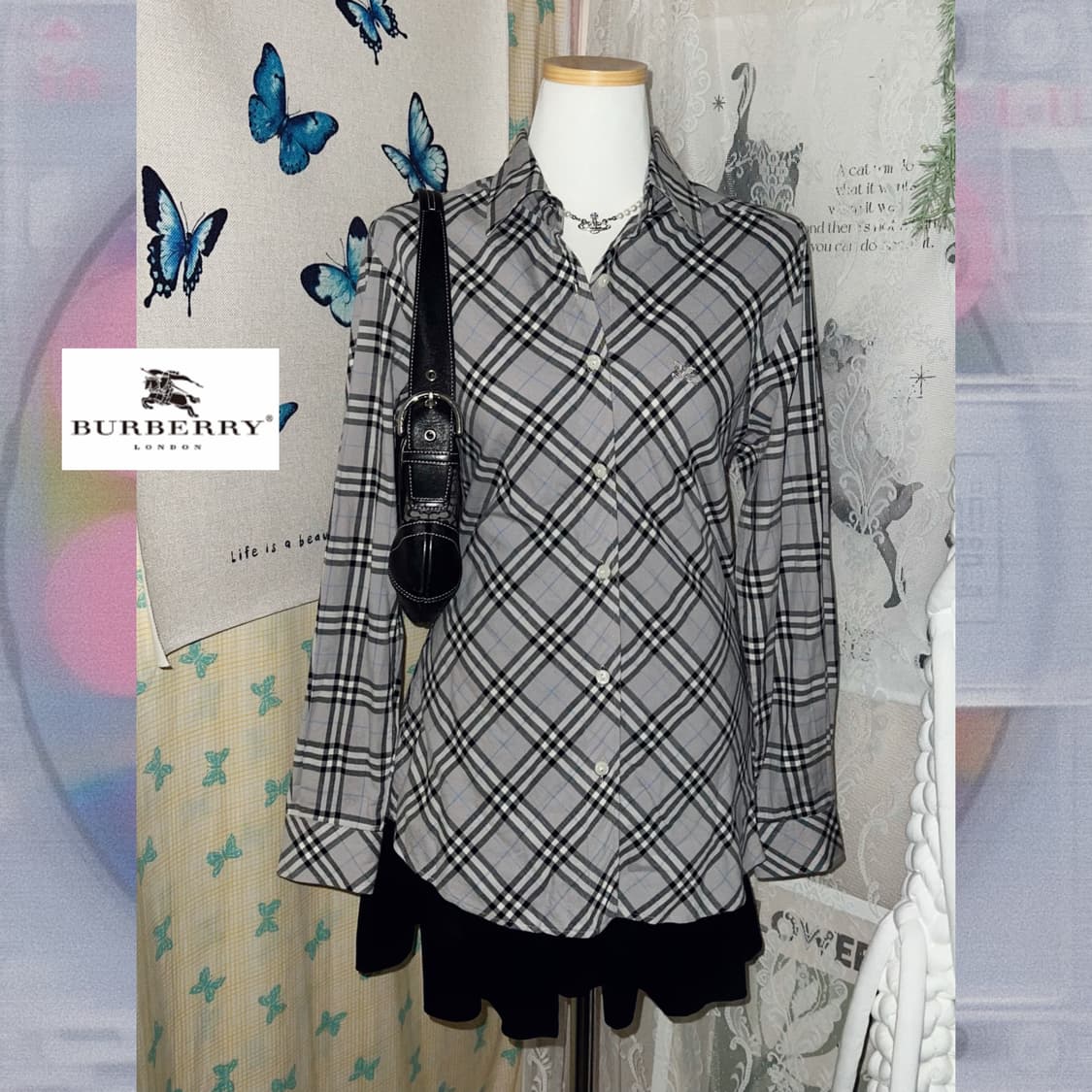 버버리 그레이 체크 셔츠 상품이미지1