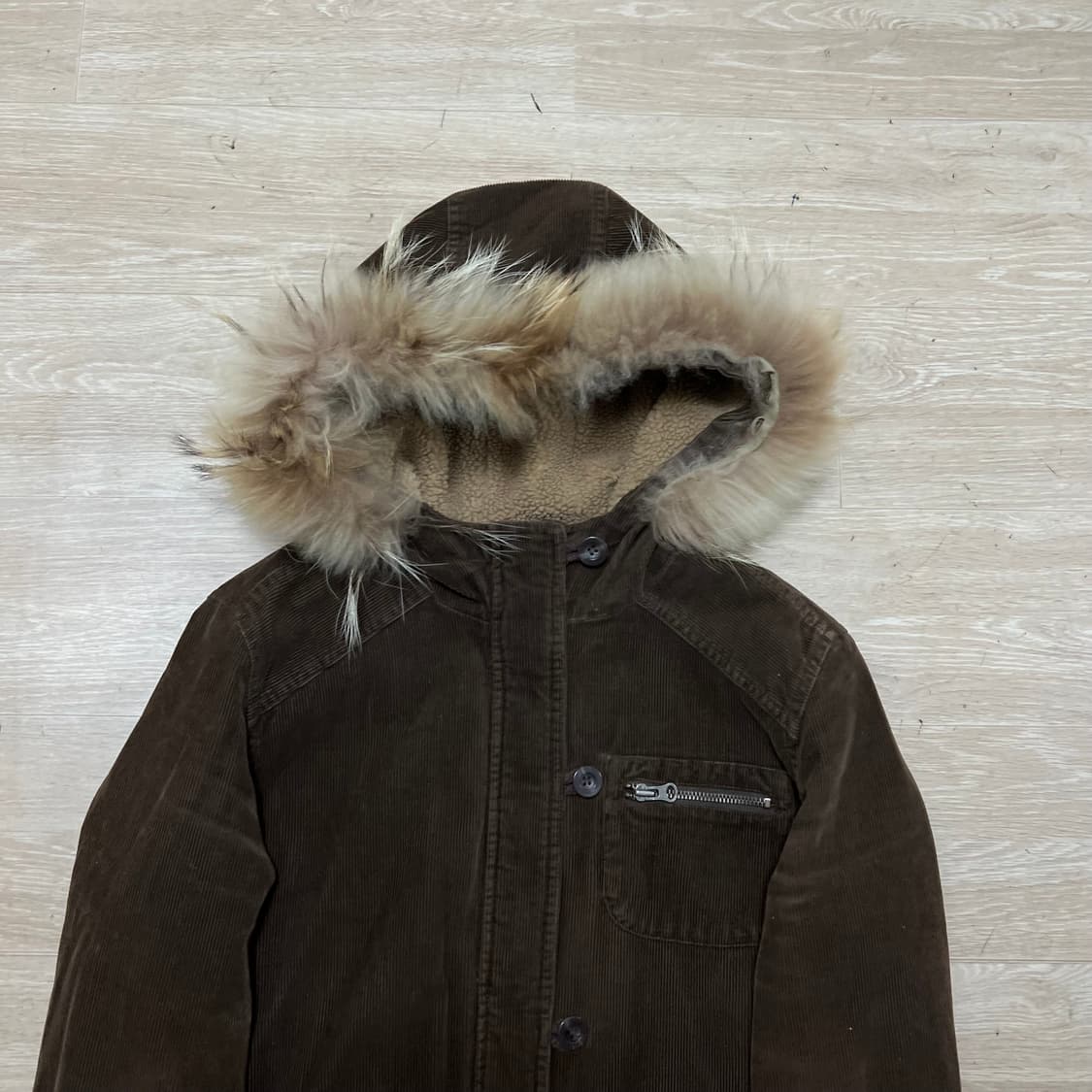 지오다노 코듀로이 양털안감 라쿤퍼 후드 파카 [브라운] L/100 상품이미지2